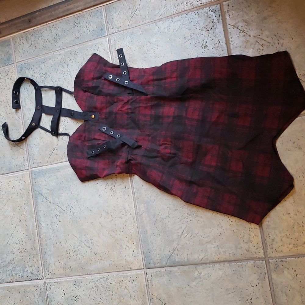 Vintage rare punk rock goth plaid corset dress with choker. Size m